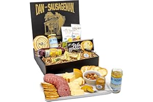 Premium Sausage and Cheese Lovers Gift Box by Dan the Sausageman featuring Smoked Garlic Sausage, Specialty Mustards, Water Crackers, Smoked Gouda Cheese and Flavor Infused Almonds