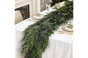 SHareconn 9FT Christmas Cedar Garland Decoration, Artificial Realistic Faux Cypress Greenery Garland for Winter Mantle Table Stairs Railing Fireplace Holiday Indoor Outdoor Decor, 9 FT