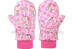 QKURT Toddler Mittens, Toddler Girls Winter Mittens Waterproof Snow Gloves for Kids 2-4, Warm Fleece Lined Unicorn Gloves for