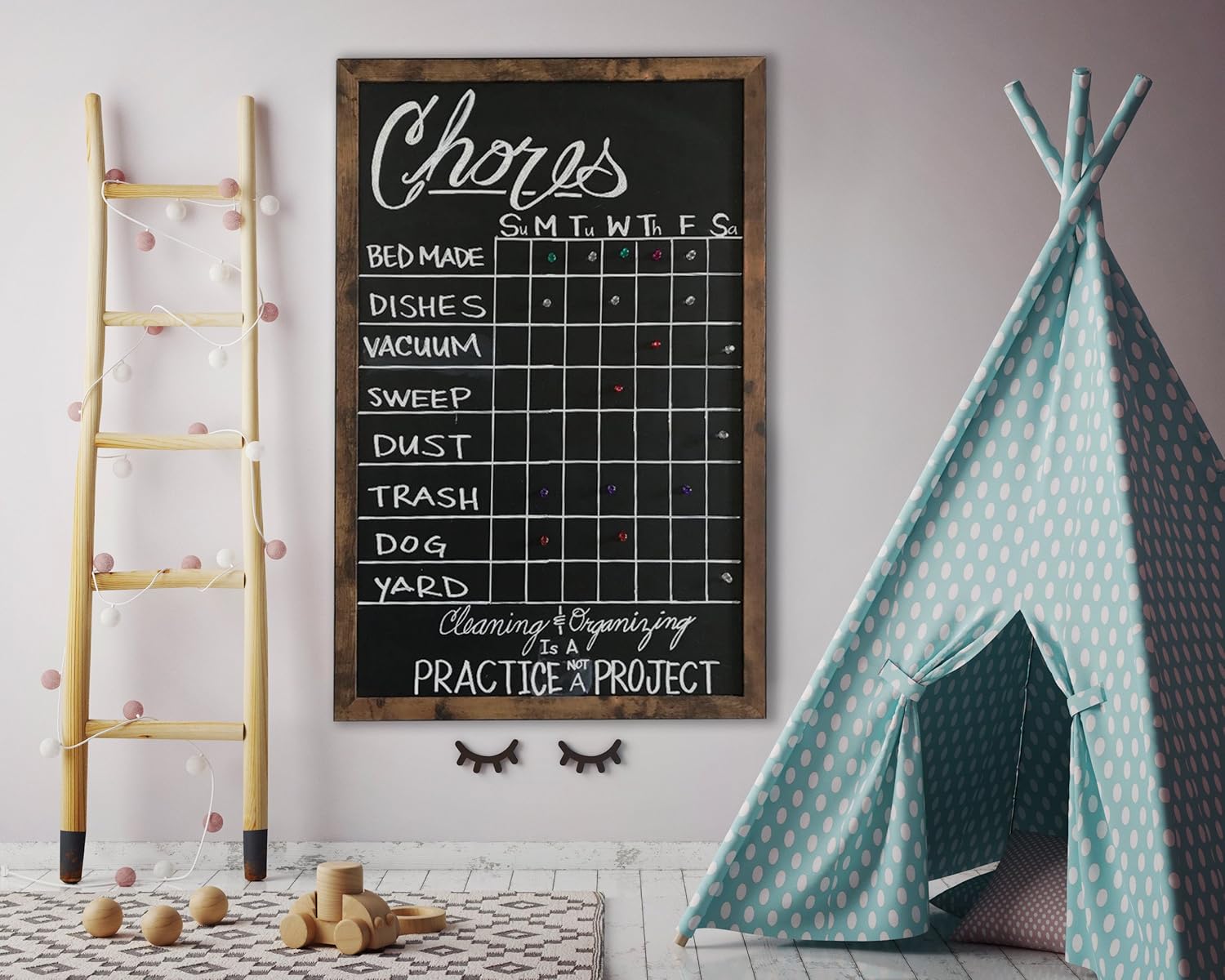 Loddie Doddie Magnetic Chalkboard - 24" x 36" Magnetic Large Chalkboard for Wall Decor - Easy to Erase Chalkboard Rustic Frame for Kitchen, Big Framed Magnet Blackboard - Hanging Black Chalkboards : Office Products