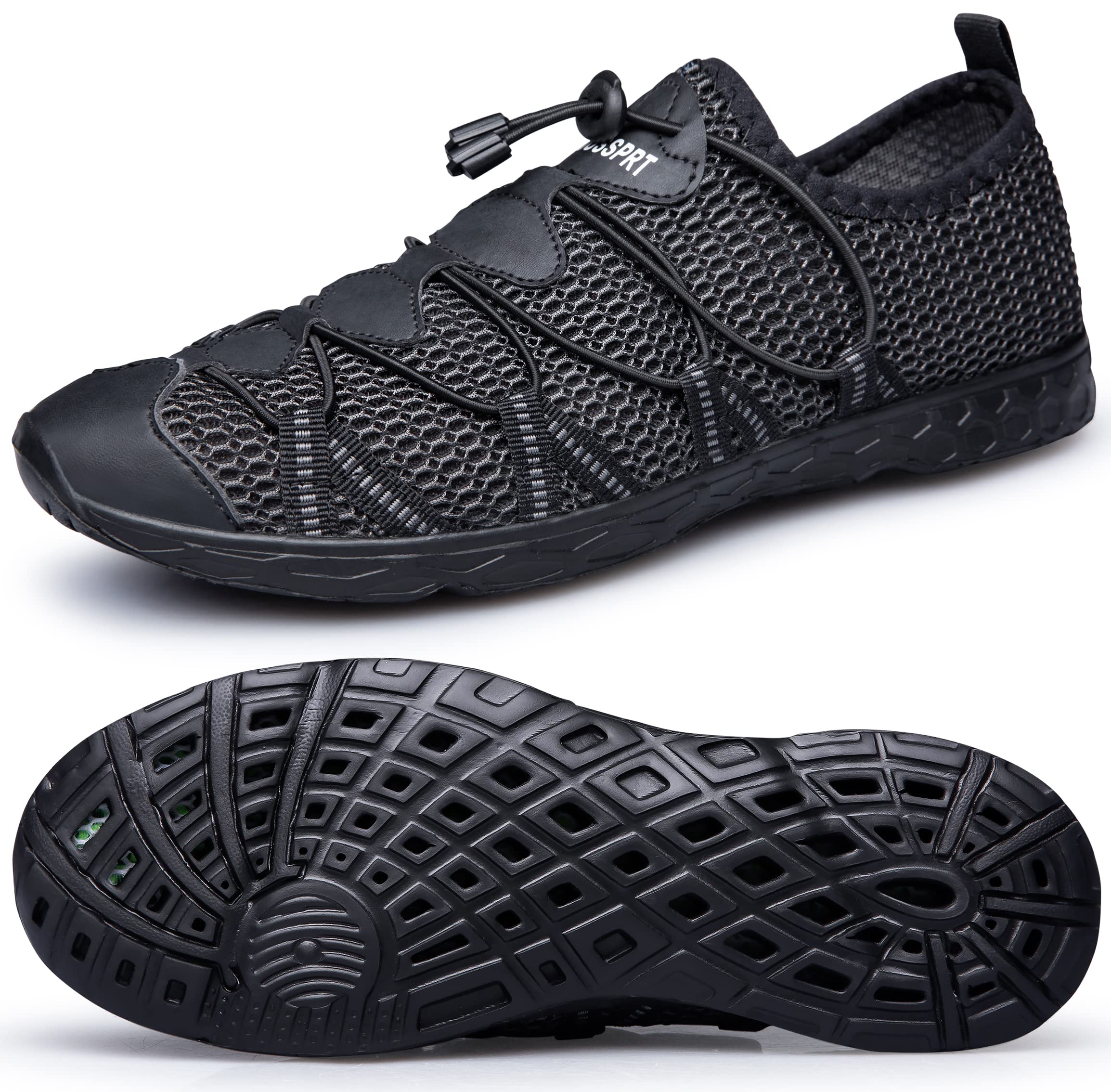 DOUSSPRT Women's Water Shoes Quick Drying Sports Aqua Shoes DarkBlackMesh 5.5 Image