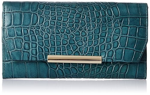 Aquatan Jet Set Metallic Edge Leather Womens Wallet (Teal) (AT-W02-01)