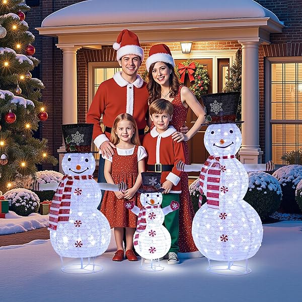 3PC SNOWMAN OUTDOOR CHRISTMAS DECORATIONS,CHRISTMAS SNOWMAN FAMILY SET,PERFECT FOR XMAS AND XMAS EVE,LIGHT UP XMAS HOLIDAY INDOOR/OUTDOOR LAWN YARD GARDEN PARTY DECORATION