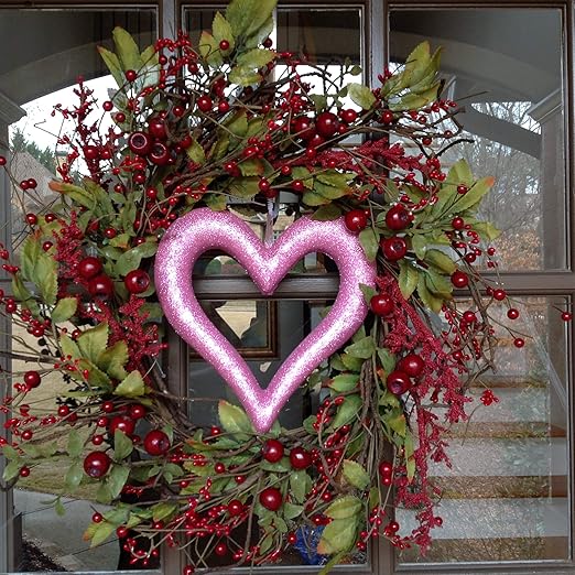 Amazon Com Flora Decor Valentines Berry Heart Wreath Home Kitchen