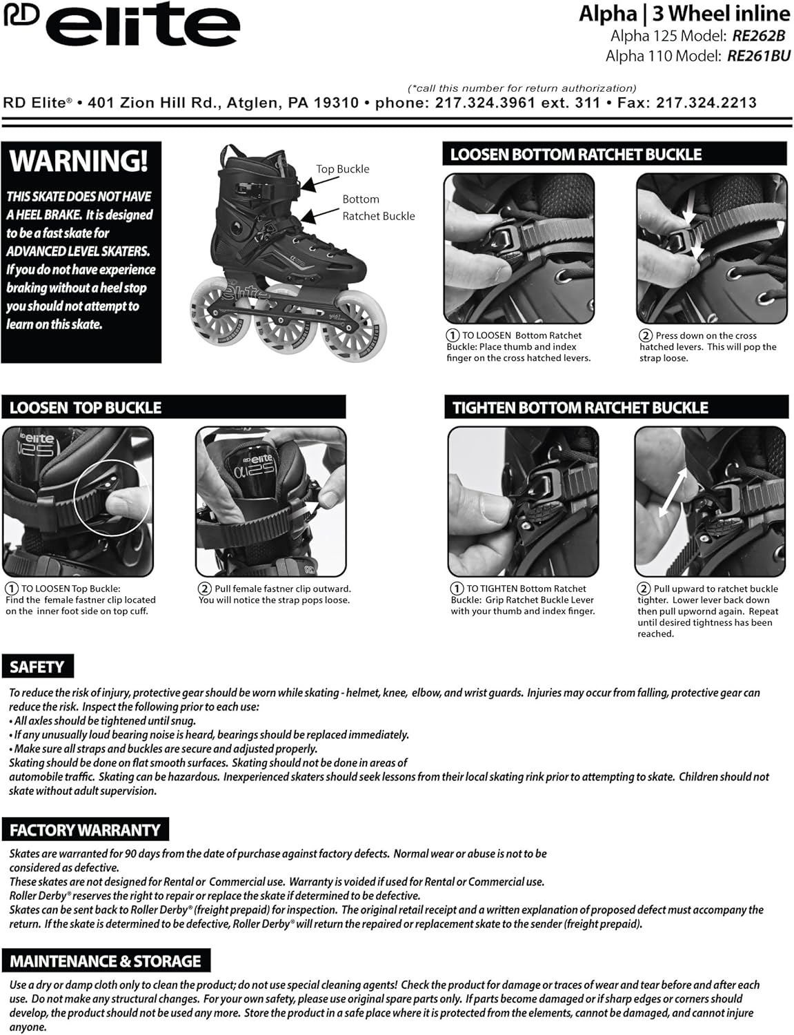 Roller Derby Elite Alpha 110mm 3Wheel Inline Skate Sports & Outdoors
