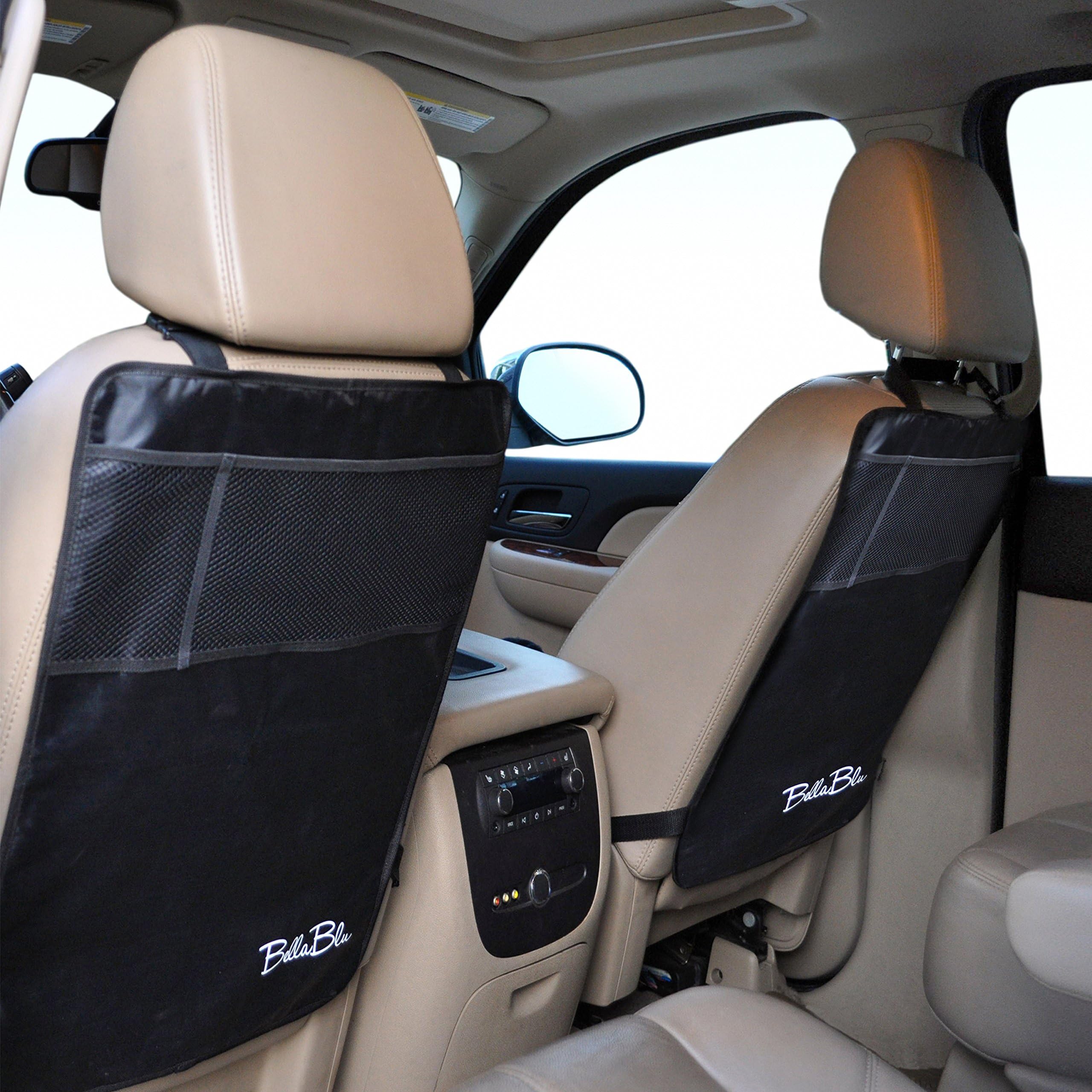 Car Kick Mats + Organizer with FREE Microfiber Cloth, 2 Count - Industrial Quality, Car Seat Back Protectors with 3 Durable Layers - Shields Seat Backs from Dirt & Scuff Marks, while Keeping Toys, Accessories Organized in One Place