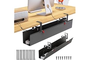 Cotohim Under Desk Cable Management Tray - Under Desk Cord Management - Clamp/Screw Mount - Fabric Wire Management - Cable Raceways Tray Cord Hiders for Office/Home (Black, 35.8"×5.6")