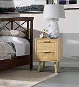 Finnhomy Bedside Tables Set of 2 with Rattan Drawers Natural Finish view 5