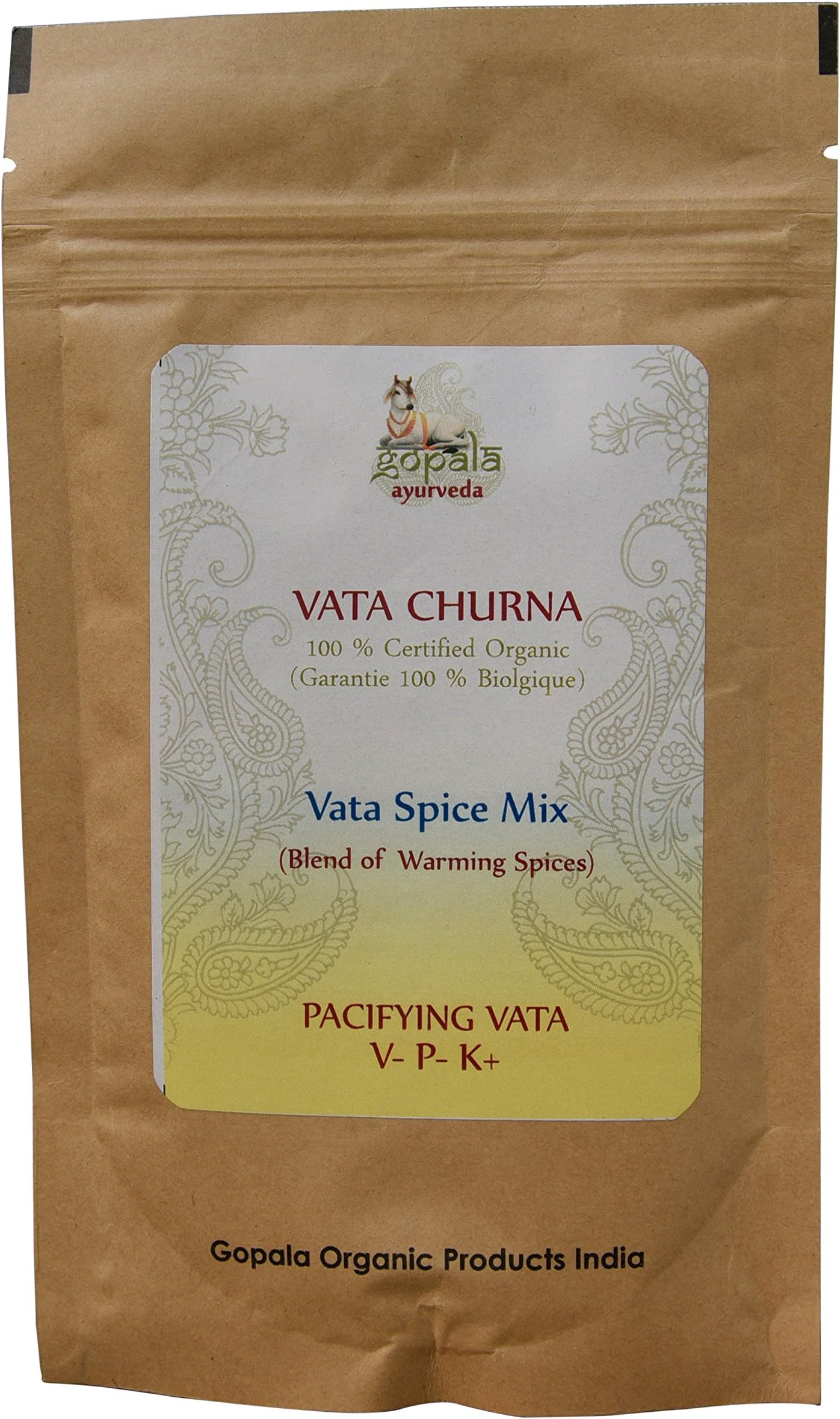 VATA Spice Mix (USDA Certified Organic) - 100g Zip Lock Pouch | 100% Pure and Organic Herbal Food Supplement