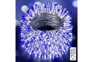 XURISEN Blue Christmas Lights 403FT, 1000 LED Super Long String Lights 8 Modes & Memory Timer Plug in Twinkle Fairy Lights Decor for Home Xmas Party Wedding (1000LED 403Ft Clear Wire, Blue+White)