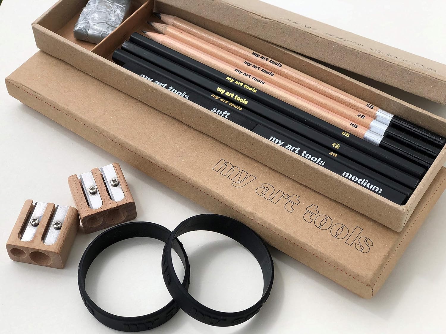 MY ART TOOLS Pencils Sets for drawing and sketching, 10 Pieces EACH kit-Perfect for any aspiring artist-Include Graphite and Charcoal pencils, Compressed Sticks and Sharpener, in 2 non plastic boxes : Office Products