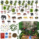 76 PCS Rainforest Diorama Kit Rainforest Animals Figurines Set Assorted Creatures Rainforest Diorama Supplies Animals Model Trees DIY Rainforest