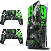 Skin Sticker for Game Console 5 Cover - Black Skull, Compatible with Both Disc Edition & Digital Edition (not Slim Ver) - 2 Controller Skins & Console Skin - No Bubble, Full Protection, Removable