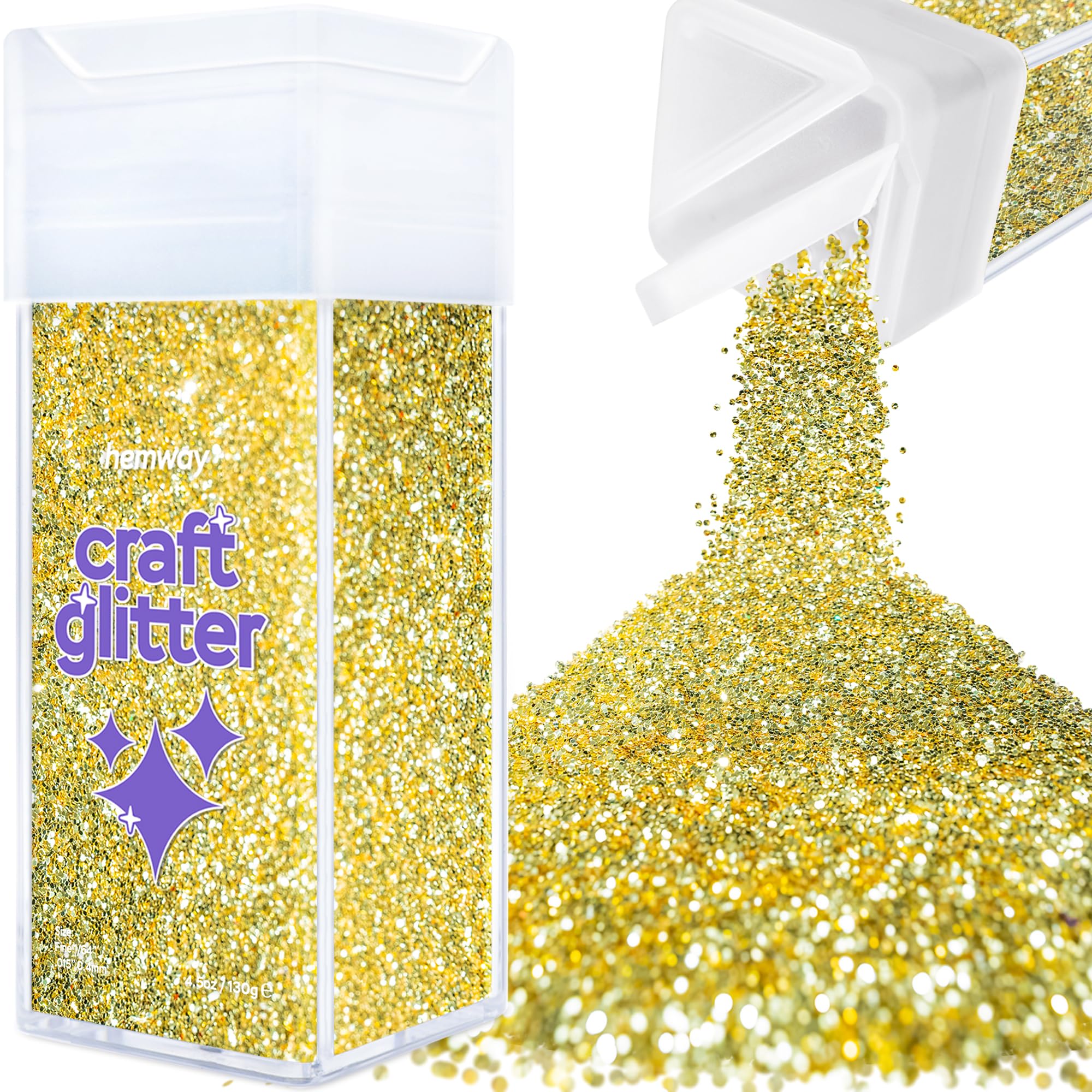 Hemway Glitter Shaker Sand Gold 110g Fine, Craft Glitter Shaker for Resin & Epoxy Crafts, Christmas Art Supplies, Nail, Body, Face, Eye, Festival, Crafting, Slime, Sparkle