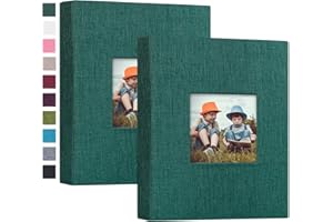 Mublalbum Small Photo Album 5x7 Photos 2 Pack Linen Cover Each Mini Photo Book 26 Pages Holds 52 Vertical 5x7 Pictures for Artwork Postcards or Picture Storage (Dark Green)