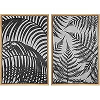 SIGNWIN Framed Wall Art Print Set Black and Gray Fern Branches and Leaves Botanical Floral Digital Art Modern Art Mid-Century Modern Dramatic Dark for Living Room, Bedroom, Office - 16