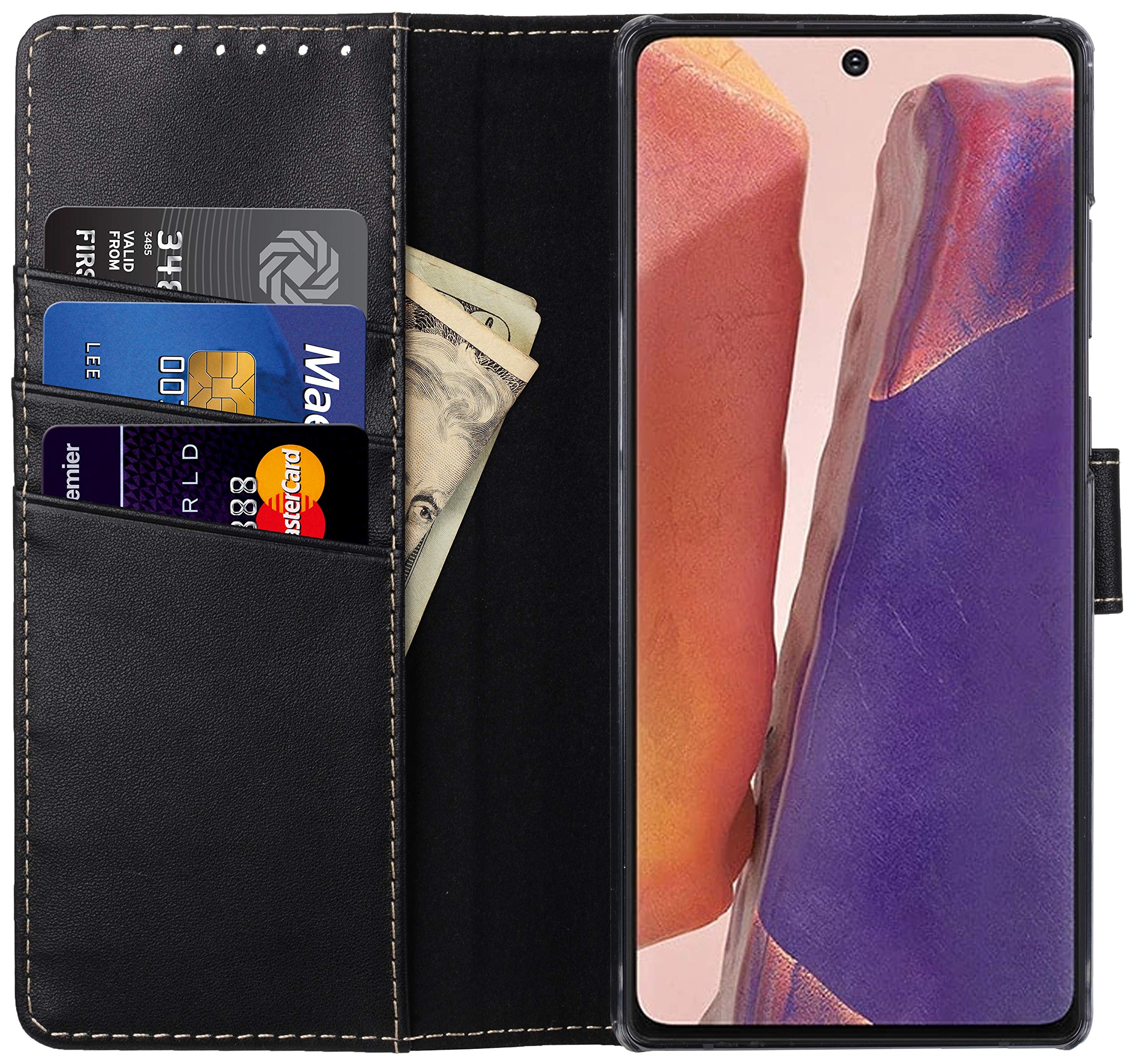 StilGut Wallet Case for Samsung Galaxy Note 20, Genuine Leather Galaxy Note 20 Case with Card Holder & Stand Function, Black Nappa โ image 1
