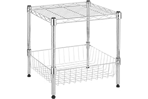 Whitmor 2-Wire Shelving Unit, Metal Storage Shelves, Stacking Shelf with Basket, Easy Assembly Home Organizer for Pantry, Kitchen, Garage, Plant