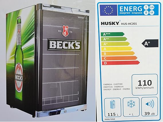 Husky HUS-HC 201 Highcube High Cube Flaschenkühlschrank Becks / A+ / 83,5 cm Höhe / 110 kWh/Jahr / 130 L Kühlteil inkl. Reini