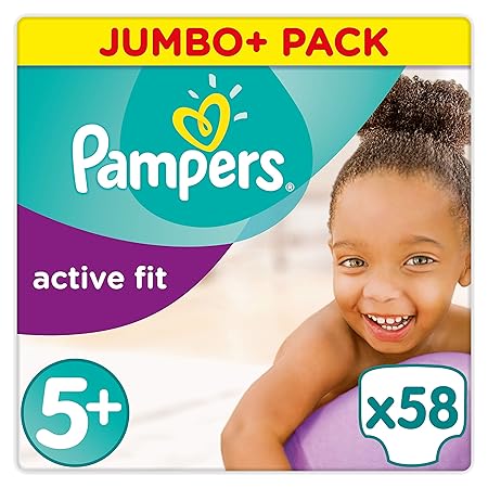 Pampers Premium Protection Active Fit Windeln, Gr. 5+ Junior Plus (13-25 kg), Jumbo Plus Pack, 1er Pack (1 x 58 Stück)