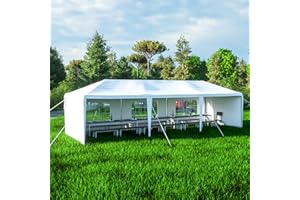 ACQCA 10x30' Outdoor Canopy Tent,Camping Gazebo with 8 Removable Sidewalls,2 Doorways and Transparent Windows for Parties, White