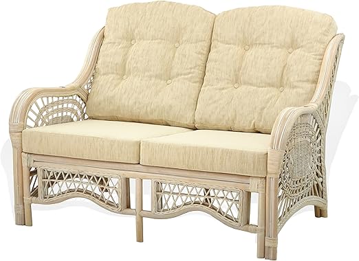 Amazon Com Malibu Loveseat Natural Rattan Wicker Handmade W Cream