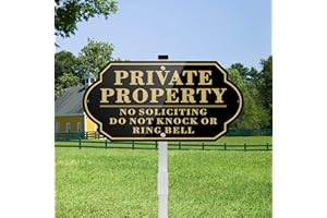 KOALAAT Private Property No Soliciting No Trespassing No Loitering Sign for House and Yard 14 x 7 Inches Sign with 28 Inches Long Stake Rust Free Aluminum Metal (Style D)