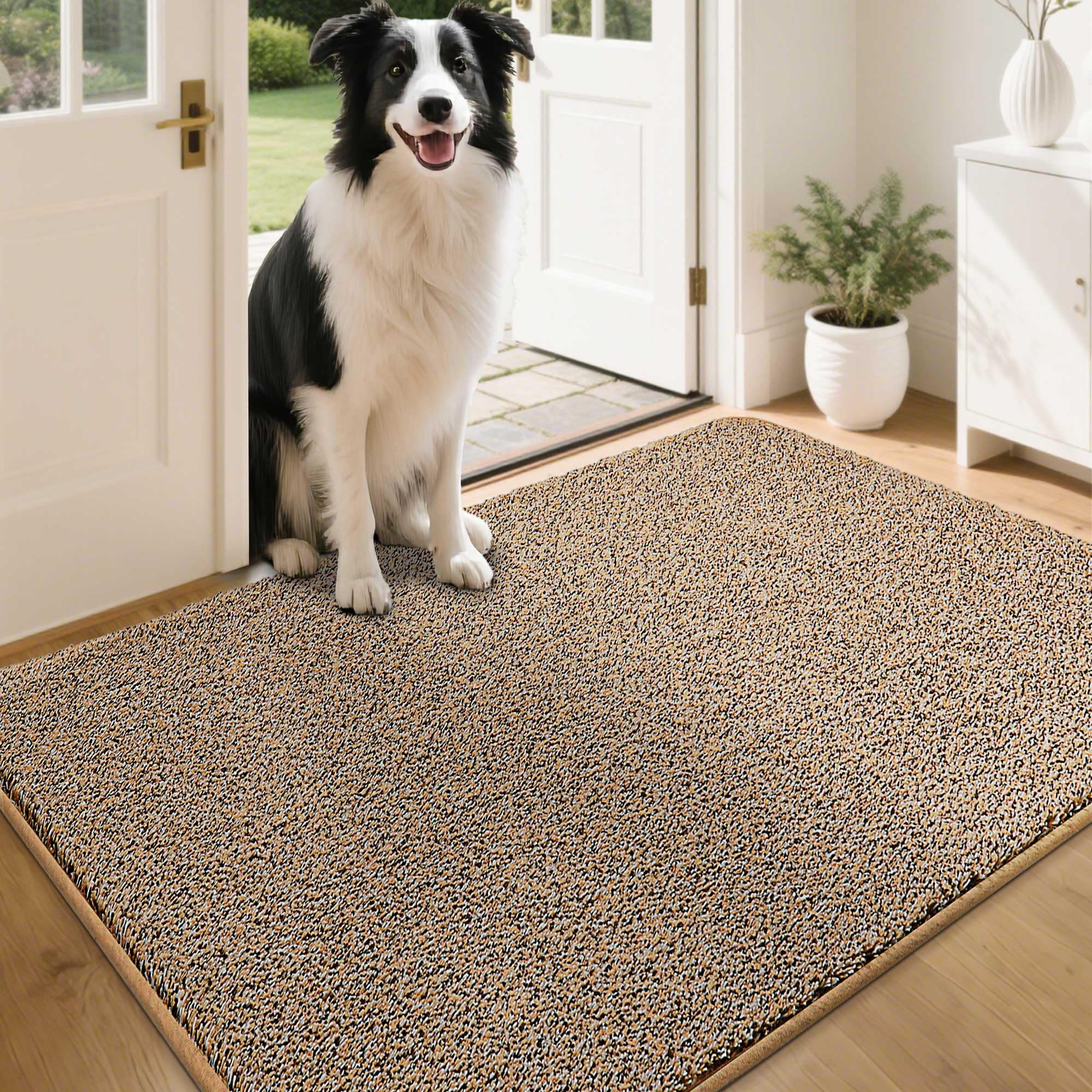 COSY HOMEER Nonslip Door Mats Indoor, 80 x 120cm Washable Dirt Trapper Welcome Front Doormat for Entryway Room Hallway, Absorbent Indoor Floor Mat for Muddy Shoes & Pets and Dogs, Beige