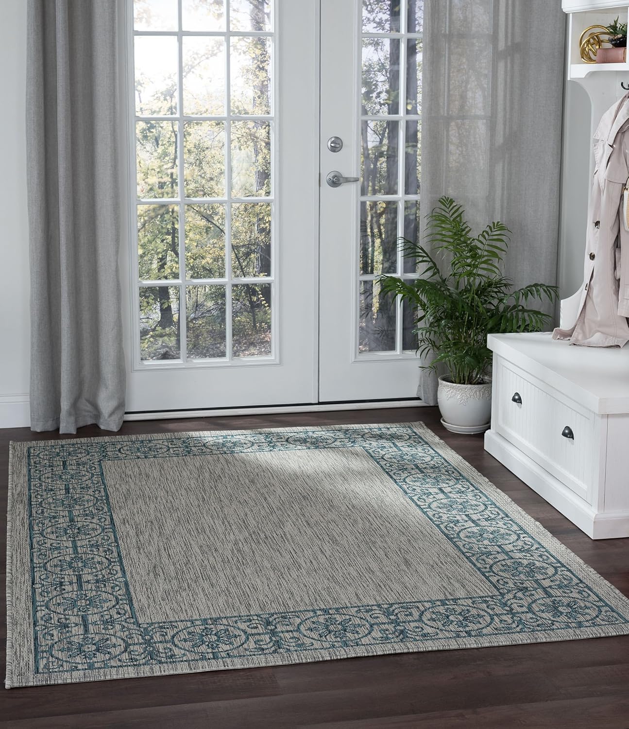 Varrock Border Teal Rectangle EasyCare Indoor/Outdoor Area Rug, 8' x 10' Kitchen