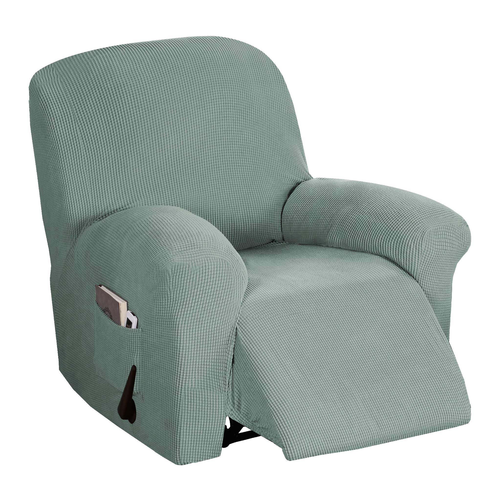 BellaHills Stretch Recliner Cover Recliner Chair Covers for Living Room Recliner Chair Slipcover with Side Pocket, Thick Soft Small Checked Jacquard, Fitted Standard/Oversized Recliner, Sage