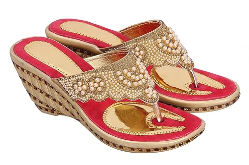 Buy Walk Streetwomen S Wedges Sandal Pearl Red Gold Heel Sandal At