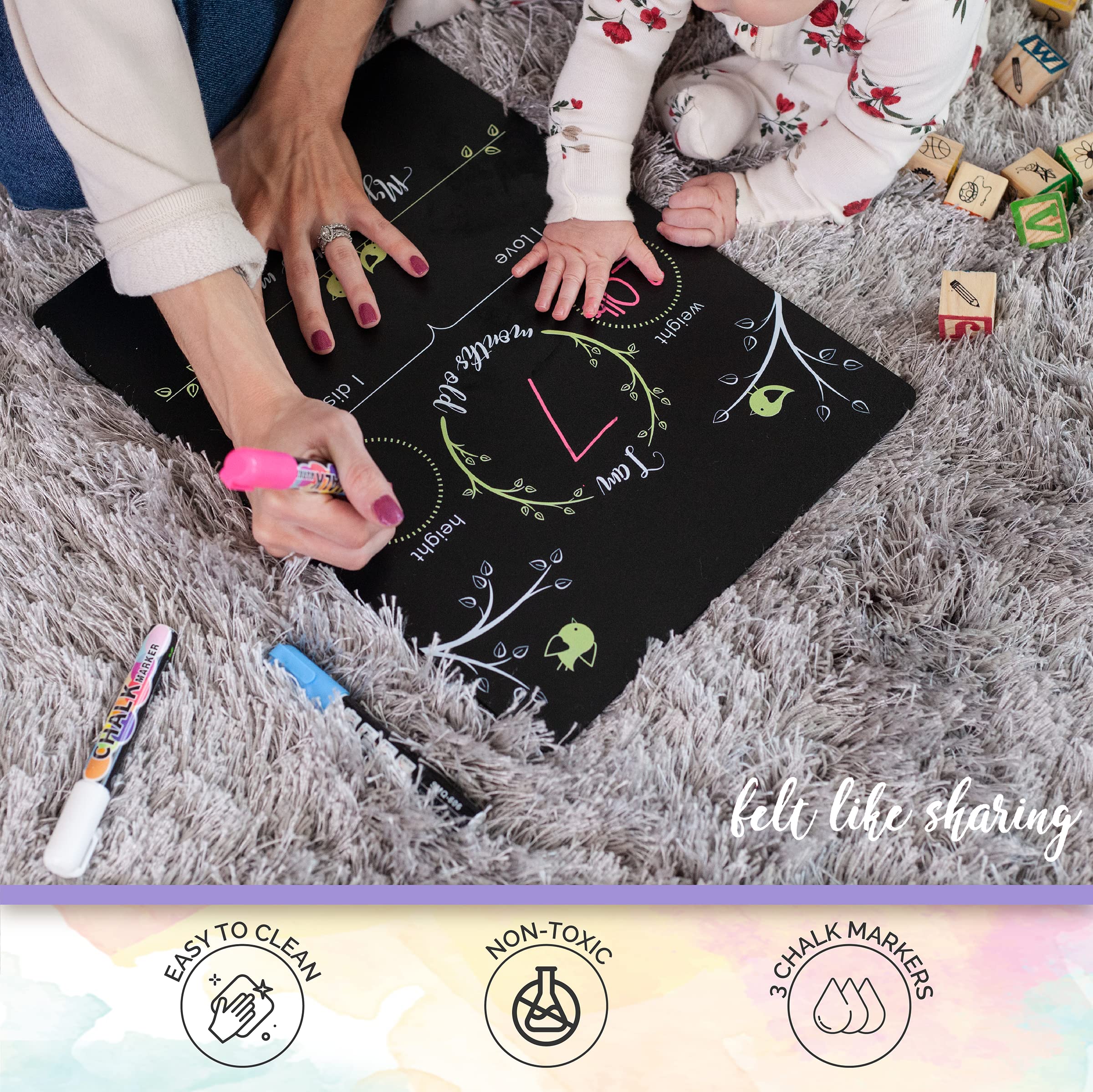 Felt Like Sharing Baby Milestone Chalkboard Sign, Nursery Decor, Baby Message Board – Cute Photo Milestone Board, Baby Growth Chalkboard w/ 3 Chalk Markers