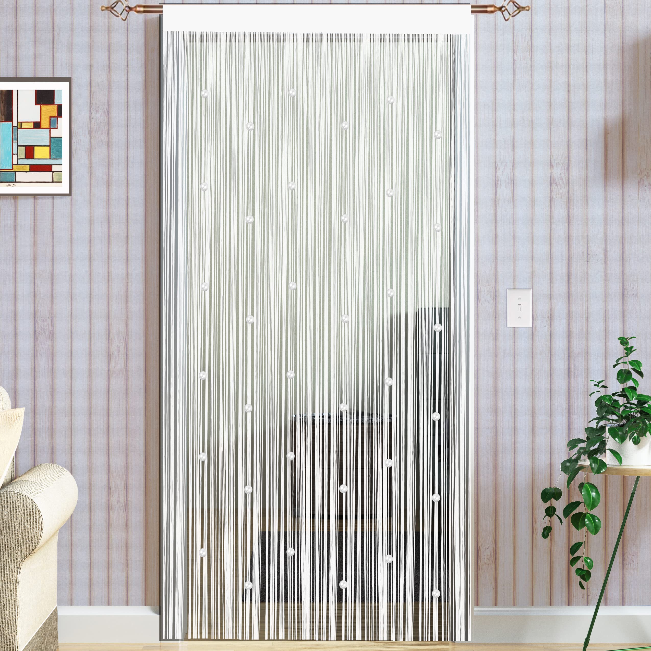 Taiyuhomes Bead String Curtains Door Fly Screen Curtain Beaded Curtain For Doorways Window Decorations Room Divider Single Door Curtains Beads (90x245cm) White — image 1