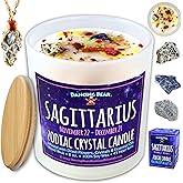 DANCING BEAR Sagittarius Zodiac Candle Gift Box Set with 3 Healing Crystals & Stone Holder Necklace, 100% Soy Scented Wax, Crackling Wood Wick, 45 Hour Burn Time