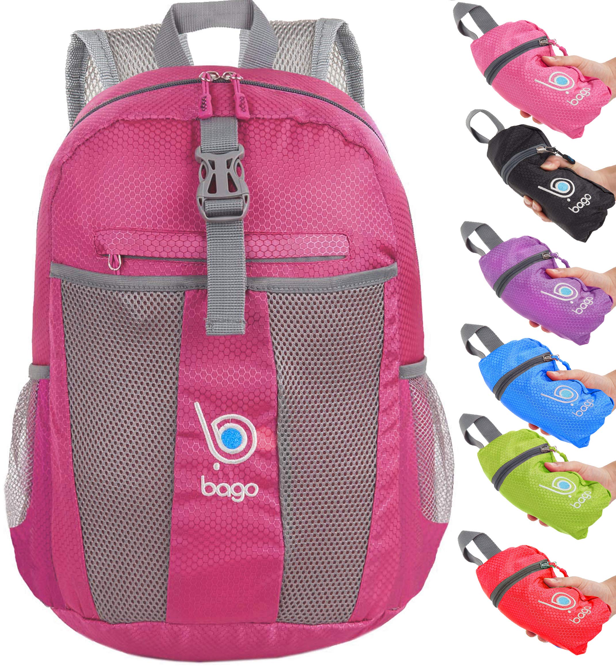 Bago Lightweight Small Hiking Backpack for Women and Men - 25L Travel Day Pack - Foldable Hiking Daypack Ultralight for Camping Outdoor Sports - Day Bag Packable Backpack for Travel (Pink)