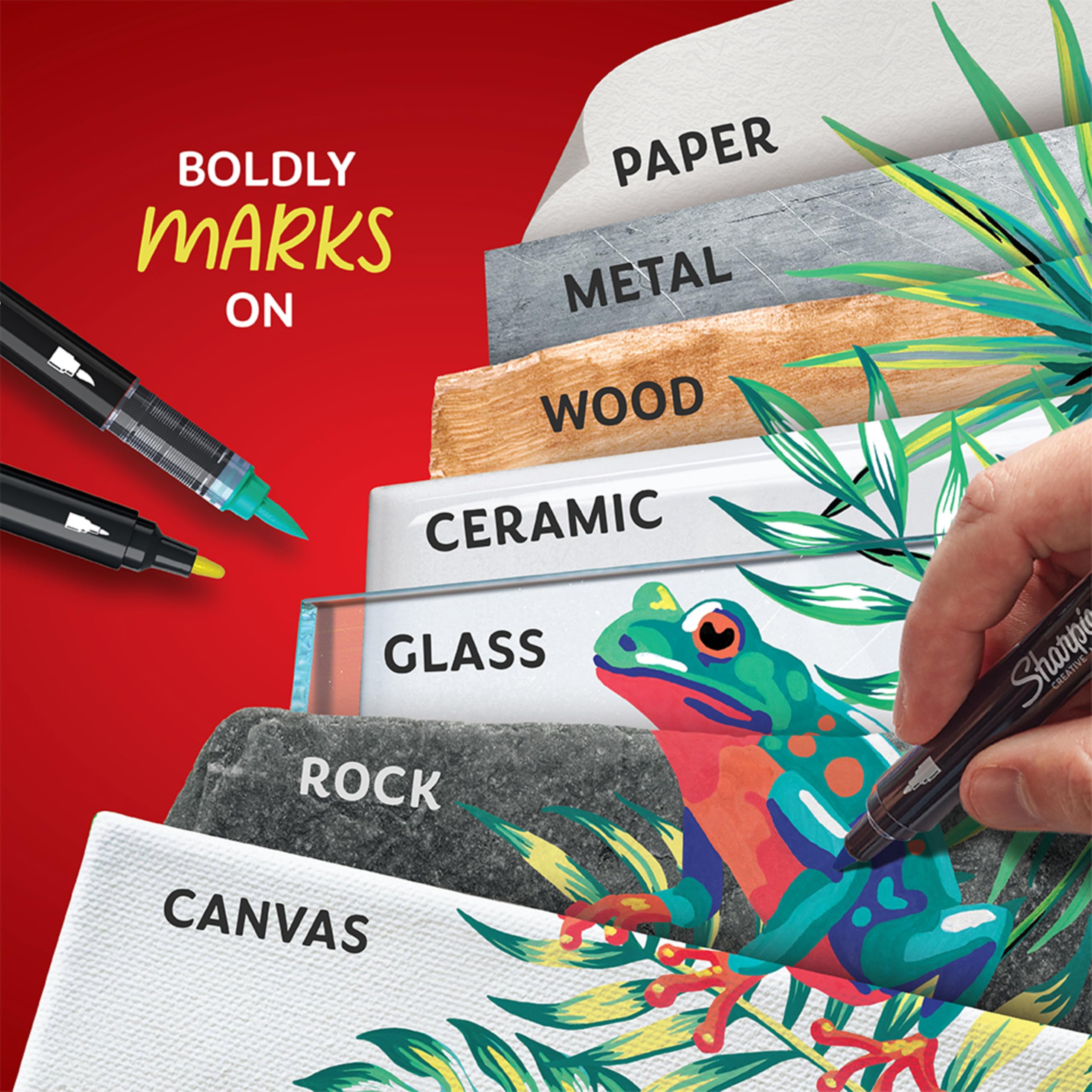 Sharpie Creative Markers, Combo Pack, Water-Based Acrylic, Bullet & Brush Tips, Assorted Colors Including Earth Tones, 24 Count - Works on Paper, Metal, Wood, Ceramic, Glass, Rock, Canvas