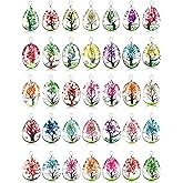 Junkin 36 Pcs Dried Flower Pendant Transparent Lacework Resin Beads for Necklace Dried Flower Drop Pendants Making Kit