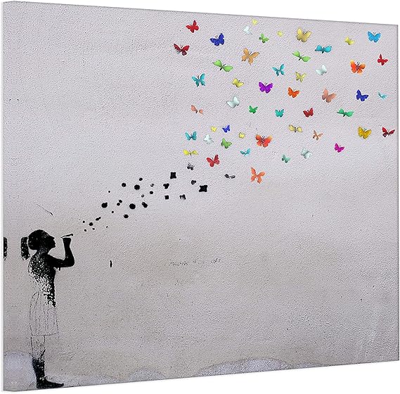 Bild auf Leinwand Banksy Graffiti Kunstdruck Street Art - Schmetterling  Bubble (40x40 cm): Amazon.de: Küche & Haushalt