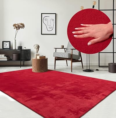 the carpet Relax Modern Fluffy Rug Red 80 x 150 cm Non Slip Washable 30°