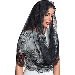 Avidlove Infinity Lace Mantilla Veil Chapel Mass Head Covering Latin Scarf | Eyelash Scalloped Edge,Versatile Way Wear,Hallow