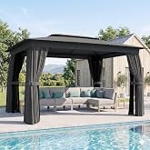 Outsunny 10' x 12' Outdoor Patio Gazebo with Double Roof, Dark Gray | Heavy Duty Gazebo Canopy Shelter, Curtains, Netting, Steel Frame, UPF30+ Protection, Ceiling Hooks, Lawn Backyard Deck