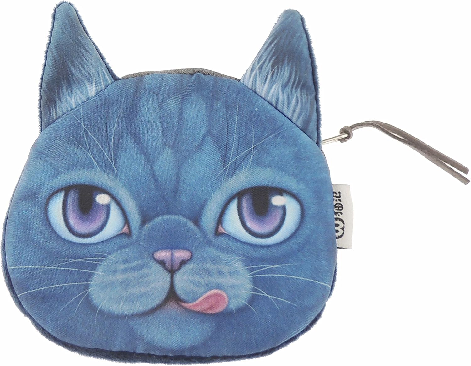 Womens Mens Cute Cat Kitten Kitty Animal Lovers Funny Christmas Birthday Gift Realistic Face Small Coin Change Money Makeup Zipper Holder Wallet Pouch Purse (Grey Cat Tongue)