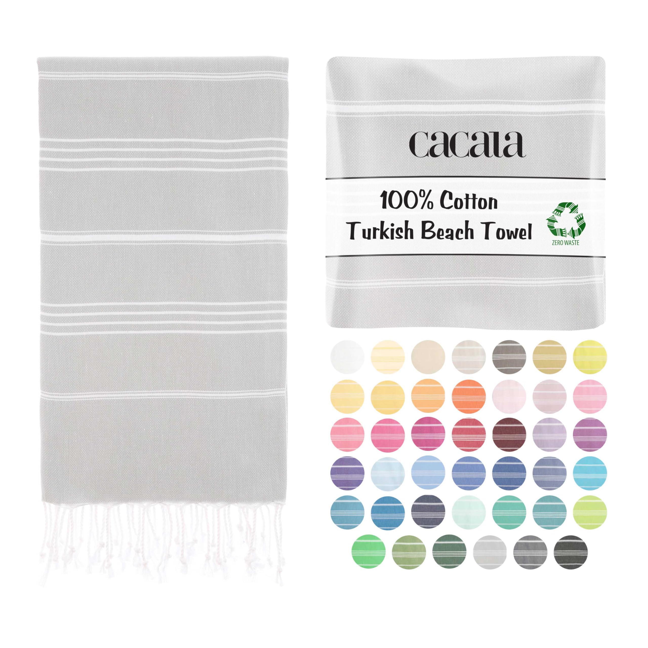 Cacala Turkish beach towel quick dry and lightweight Best for bath, gym, yoga, swimming and camping, Silver Grey, 37" x 70"