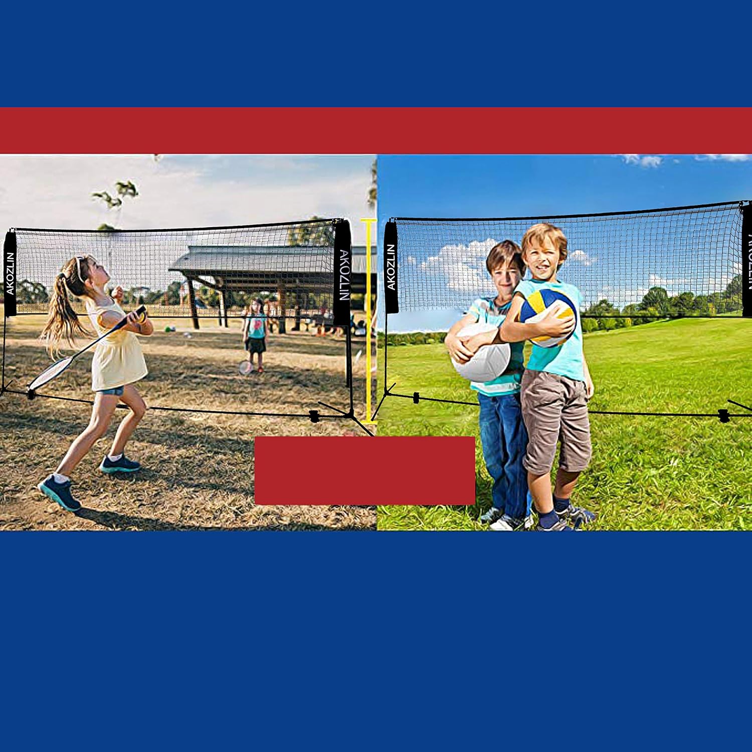 AKOZLIN Portable Adjust Height 2.8-5ft Tennis Badminton Volleyball Net Set - Net for Tennis, Soccer Tennis, Pickleball, Kids Volleyball for Indoor or Outdoor Court, Beach, Driveway : Sports & Outdoors