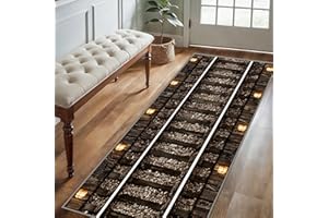 Tunnel Railway Entrance Rugs, 1.3x7ft, Western Railroad Track Aisle Carpet for Living Room, Underground Mine Chains Stone Was