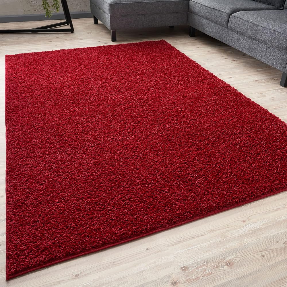 THE RUGS Red Shaggy Living Room Rug 180x270 cm 30 mm Thick
