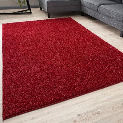 THE RUGS Shaggy Living Room Rug 140x200 cm Red Polypropylene 30 mm