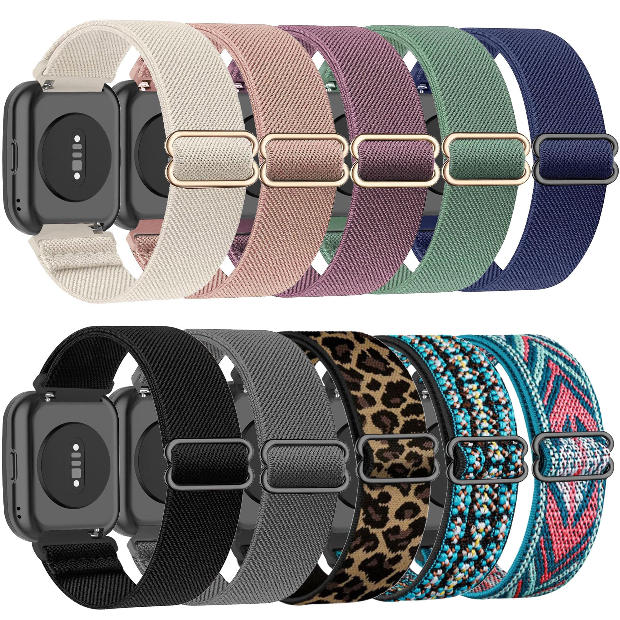 ZOCOVIN 10 Pack Stretchy Watch Band Compatible with Amazfit Bip 6/Bip 5, 22mm Soft Elastic Fabric Replacement Sport Loop Straps for Amazfit GTR 4/GTR 3/GTR 3 Pro/GTR 2/2e/Balance/Cheetah Pro Women Men