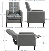 Yaheetech Grey Modern Recliner Chair Adjustable Manual Recliner Fabric Armchair view 3