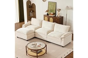 SUAWY 114 Inch Modular Couch Sectionals with Ottoman, Big Comfy Cloud Couches, L Shaped 4 Seat Modular Sectional Sofa, Modern Cloud Sectional Couches for Living Room, Deep Seat Sofa, Beige
